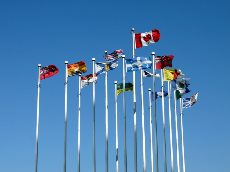 A picture of the Canadian flag among others