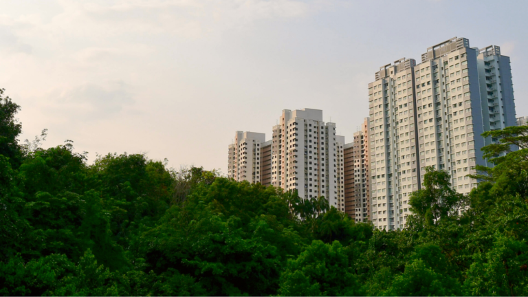 A picture of apartments overlooking trees